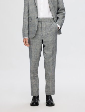 Selected Slhtape-Kane Linen Check Trs - Grey - 48