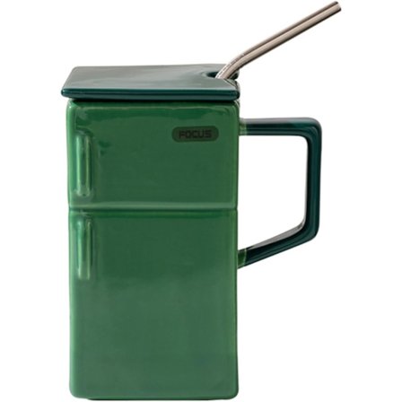 Werwimg Kreativ Retro Kjøleskapskrus med Lokk & Sugerør - 550ml Kontorkaffekopp, Morsom Bursdagsgaveidé (Grønn)