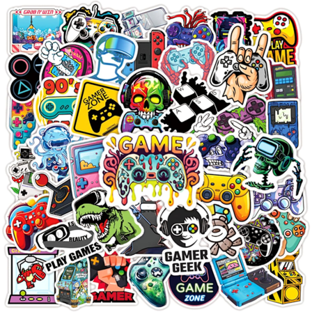 50 kpl Pelitarra, Hienot sarjakuva trendikkäät peliohjain vedenpitävät pelitarrat teini-ikäisille aikuisille vesipulloon, kannettavaan tietokoneeseen,