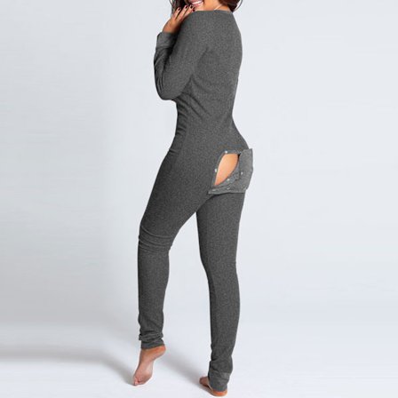 Naisten takataskullinen alusvaatehaalari, selästä avoin bodycon-yöpuku, aikuisten onesie-pyjama, Combinaison Pyjama Femme, harmaa