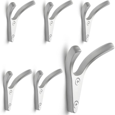 6 stk Dobbel-Tann Kleskroker Veggmontert, Minimalistisk Design Dobbel Veggkroker Solid Sink-Legering Kåpe Kroker Henge Nøkler Vesker Hatter