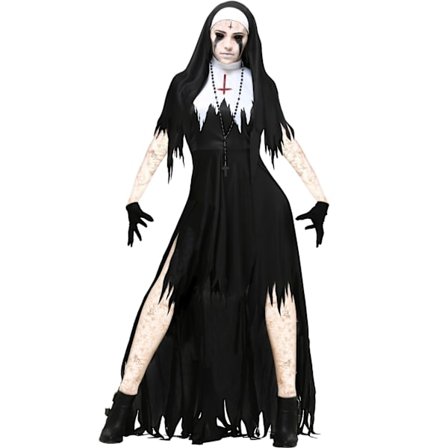 Halloween Zombie Nunna Kostym Vuxen Maskerad Vampyr Evil Party Uniform Cosplay Skräck Nunna(s)