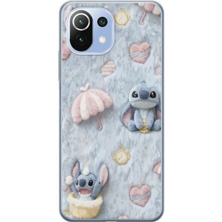 Kompatibel Mobilcover til Xiaomi Mi 11 Lite Stitch mønster med hjerter, paraplyer og pastelfarvet blød baggrund