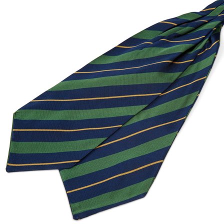 Green & Gold Stripe Navy Silk Cravat for Men - Cravats