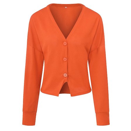Bomulls Cardigan for Dame med V-hals, Løstsittende, Ensfarget, Casual Design, 15 Farger