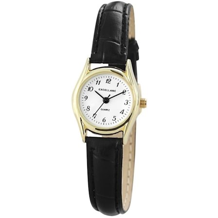 Excellanc damklocka med armband i konstläder – svart/guld med k