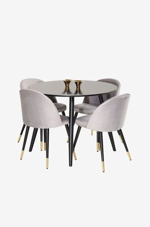 Venture Home - Matbordsset Plaza med 4 stolar Velvet - Svart - Matgrupper - Från Homeroom