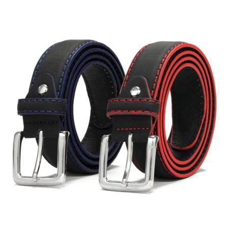 Läderbälte Med Färgrika Sömmar (blå Eller Röd) Svart/röd - 115 Cm (midjemått)