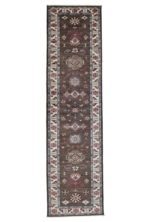 81X303 Tapis D'orient Kazak Ariana De Couloir Marron/Noir (Laine, Afghanistan)