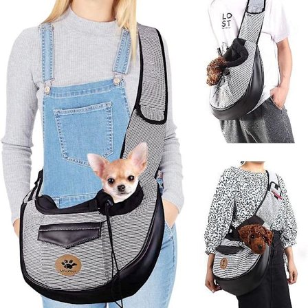 Bærevesker Skulderveske Kjæledyrbærer Hund Katt Liten Valp Skulderveske Reiseveske Håndfri Sling Sammenleggbar Ryggsekk, Grå