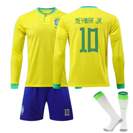 22-23 Brasilia Kotipaita Nro. 10 Neymar Pitkähihainen Jalkapallopaita Lasten Jalkapallosetti 22