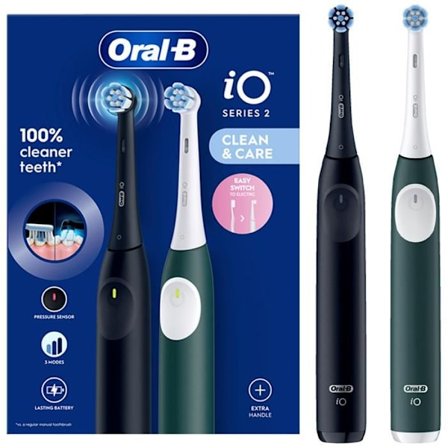 Elektrisk tandborste - Oral-B - iO 2 Duo - Svart och Skoggrön - 3 lägen - Skonsam mot tandköttet