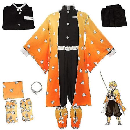 5 st/ set Demon Slayer Agatsuma Zenitsu Cosplay Vuxna Outfit Halloween Party Fancy Dress Kostym