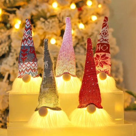 5-pak Jul Tomte Ornament, Juledekoration 2023 Dukker, Jul Tomte Dekoration med LED-lys, Jul Elverdukke