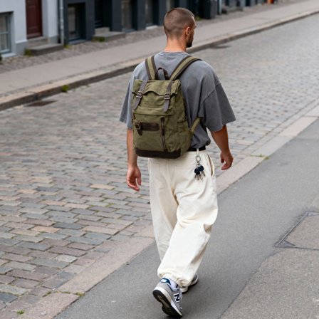 Robuster Vintage-Rucksack aus Armeegrün-Canvas und Leder für Männer - Rucksäcke