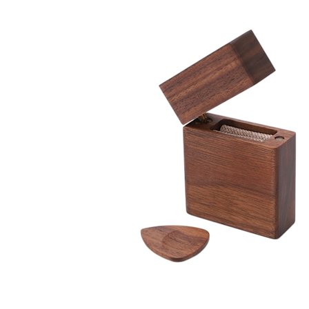 Gitarplekterholder i tre, spesialformet som en lighter, med oppbevaringspose for musikkentusiaster og gitarister