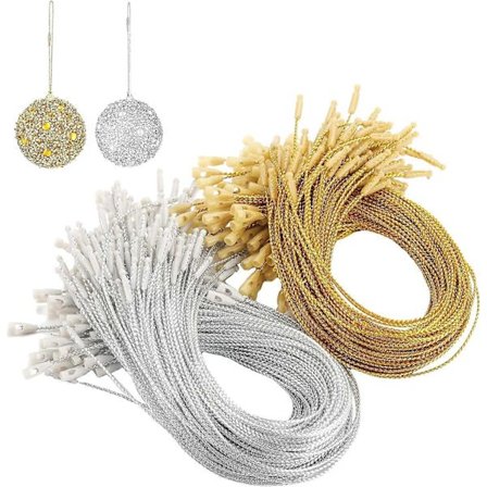 400 Stykker Julepynt Hengere Snap Låse Tau Hengeetikett Ornament Fester Ferdigkuttet Hengende Tau Fester for Ferie (Gull, Sølv)
