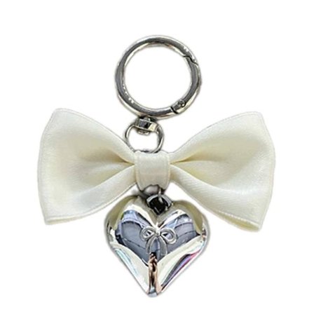 Trendy Sølv Hjerte Veskeanheng med Sløyfe Sofistikert Sløyfeutsmykket Sølv Hjerte Nøkkelringanheng for Vesker