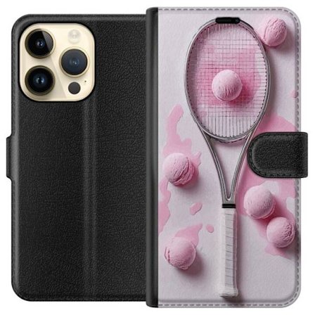 Kompatibel Tegnebogsetui til Apple Apple iPhone 15 Pro Rosa glaskugler og tennisketsjer i et kreativt stillbillede med legende popfølelse og moderne