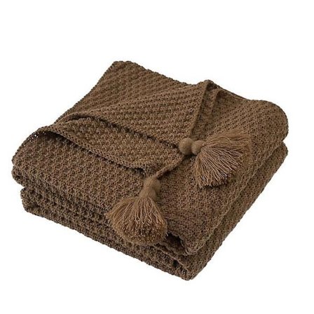 Nordisk Strikket Tæppe med Kvaster og Pomponer