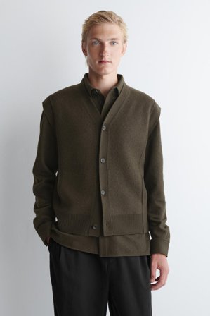 COS Men's Buttoned Boiled Wool Vest in Brown