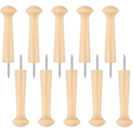 10 stk. Rå Tre Veggkroker, DIY Kroker, Lange Tre Kroker for Oppheng av Klær, Hatter, Nøkler, Skjerf, Håndklær, Klær for Soverom, Bad, Kjøkken