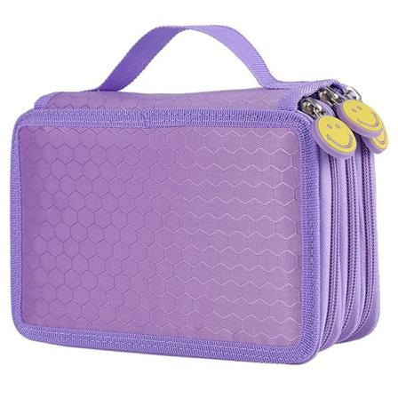 72 Huller 4 Lag Pencil Æske Bærbar Stor Kapacitet Penne Etui Holder Med Lynlås Lomme Skole Leverancer Stationære Purple-52holes-smile