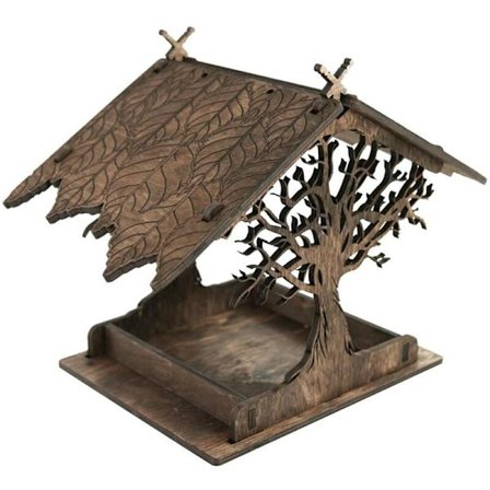 Udendørs foderbræt til vilde fugle i træ - udendørs foderbræt til fugle - havehængende foderbræt - fuglehus - udendørs fuglehus - træfuglehus - 