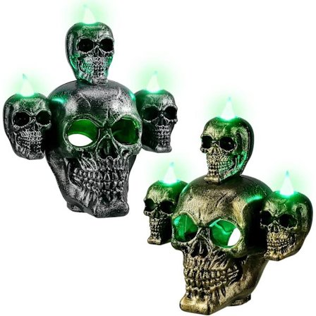 2 stk. Halloween Skelet Kranie Lys Horror Kranie Hoved Lampe Batteridrevet Dekorativ LED Elektronisk Halloween Lampe Dekoration til Fest 