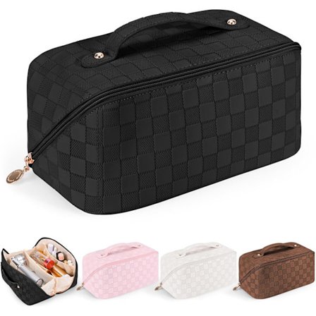 PU læder firkantet toilettaske til damer - sort stor kosmetik til mænd