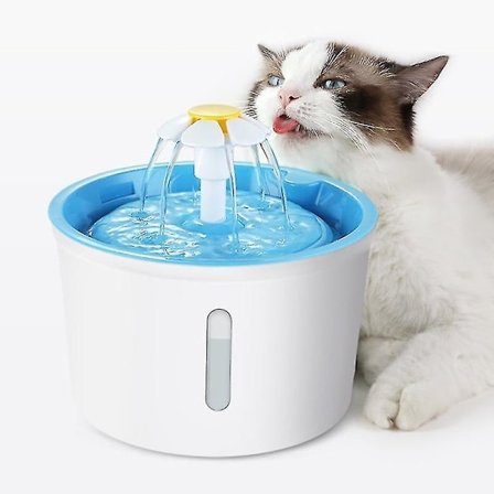 1,6L Automatisk Vannfontene for Katt med LED-lys, Elektrisk, Lydløs, USB-drevet