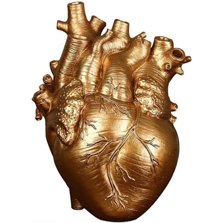 Ihmisen sydämen muotoinen maljakko, karmiva Halloween-sisustus kotiin tai työpöydälle, kukkaruukku, koko 17 x 13 x 9 cm, kultainen