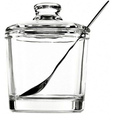 Klassisk gennemsigtig glas sukkerskål med låg serveringsske saltkrukke P