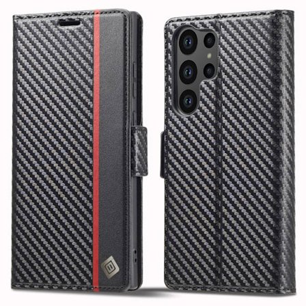 LC.IMEEKE Lompakkokotelo Samsung Galaxy S24 Ultra Hiilikuitutekstuu