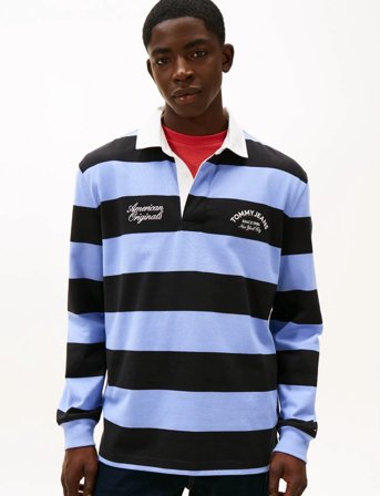 Tommy Jeans Tjm Rlx Stripe Graphic Rugby Ext - Blue - M