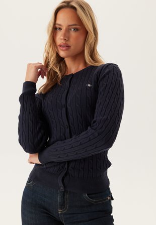 GANT Stretch Cotton Cable Cardigan Evening Blue Vaatteet