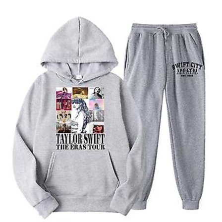 Dam Hoodies Tracksuit Taylor Swift Tryckt Sweatshirt Toppar Joggers Byxor Set Sport Casual 2-delat Outfit (L Grå)