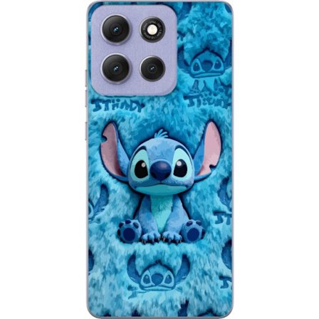 Kompatibel Mobilcover til Motorola Motorola Moto G86 Stitch sidder på fluffy blåt mønster med sit ansigt og ører gentaget som tekstur, hvilket ska