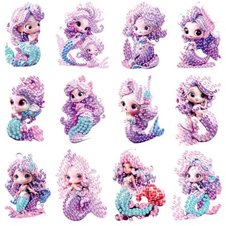1 sæt/12 stk. Cartoon Mermaid Pattern DIY Diamond Painting Sticker