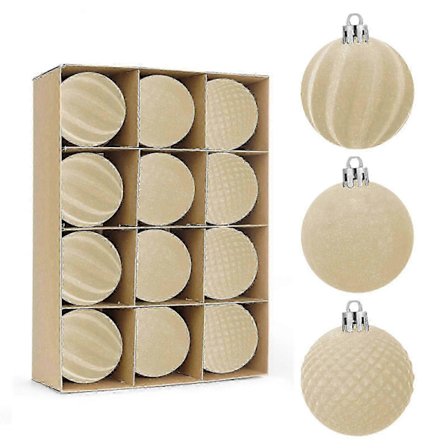 BSJJY Julekuler i fløyel, flokkede treornamenter, teksturert hengende dekor for høytider, bryllup, fester, hjem (beige)[YJD]