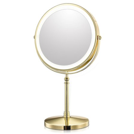 Luxora 8 tommers gull sminkespeil med lys USB-lading 10x forstørrende sminkespeil bakgrunnsbelyst justerbart lys stående kosmetisk speil