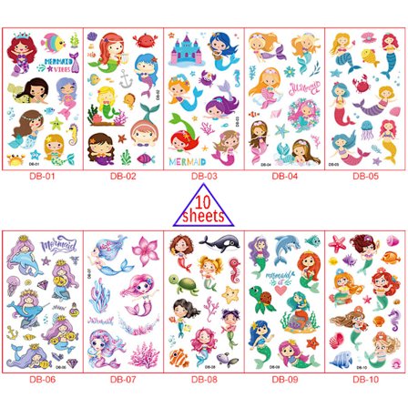 Tegneserie-tatoveringsklistremerker for barn, Havfrue DB