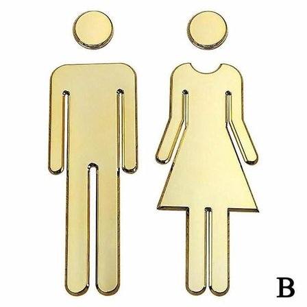 Toalett WC-skylt i 3D för badrum, toalett, kvinna och man, klistermärke för dörr, guld, one size