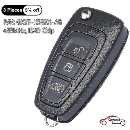 3 knapper 433mhz Id49 for Ford Transit / Transit Custom/ Tourneo Custom 2015-2020 Flip fjernkontroll nøkkel Fob Gk2t-15k601-ab / Aa