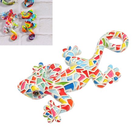 Gecko veggdekorasjon i sterke farger, fargeekte harpiks, 5,9 tommer lang, 3,1 tommer bred firfisle hageskulptur for dekorasjon hus kontor