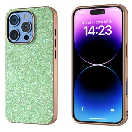 iPhone 16 Pro Max Skal med Elektropläterad Ram och Färgglatt Glitter