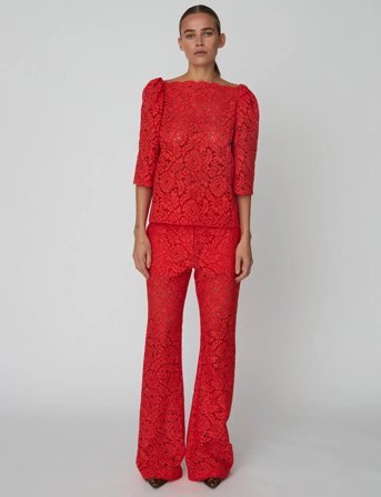 Stella Nova Heavy Lace Blouse - Red - 34