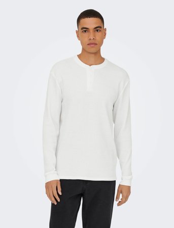 ONLY & SONS Onstobie Reg Ls Henley Tee Noos - White - XS