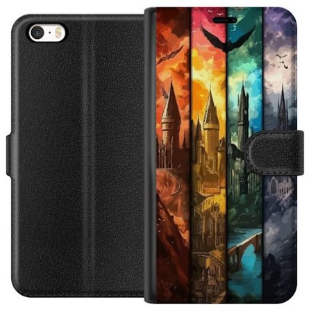 Kompatibelt Plånboksfodral till Apple Apple iPhone 5s Fyra magiska slott i olika elementfärger, episk fantasykonst med eld vatten luft och mörker i