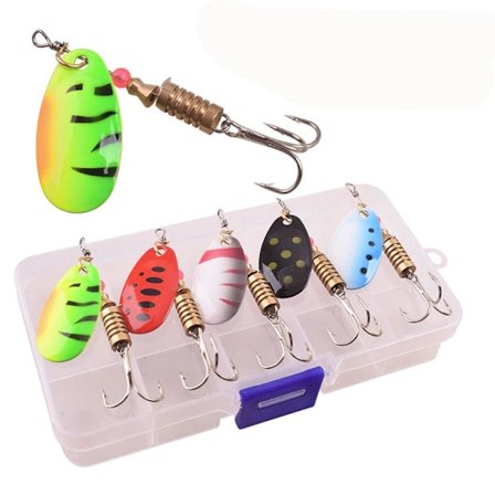 5-pak Spinnere 65 mm - Blandede farver med æske